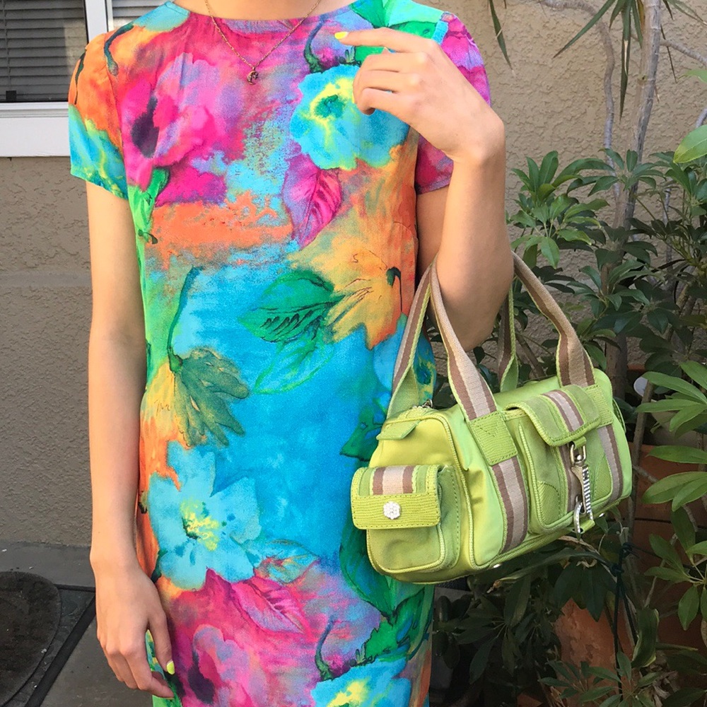 Vintage Y2K neon green Michael Kors nylon/lizard leather bag
